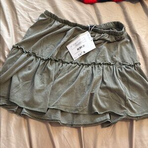 Monki Army Green Bubble Mini Skirt with Ruffled Tiers
